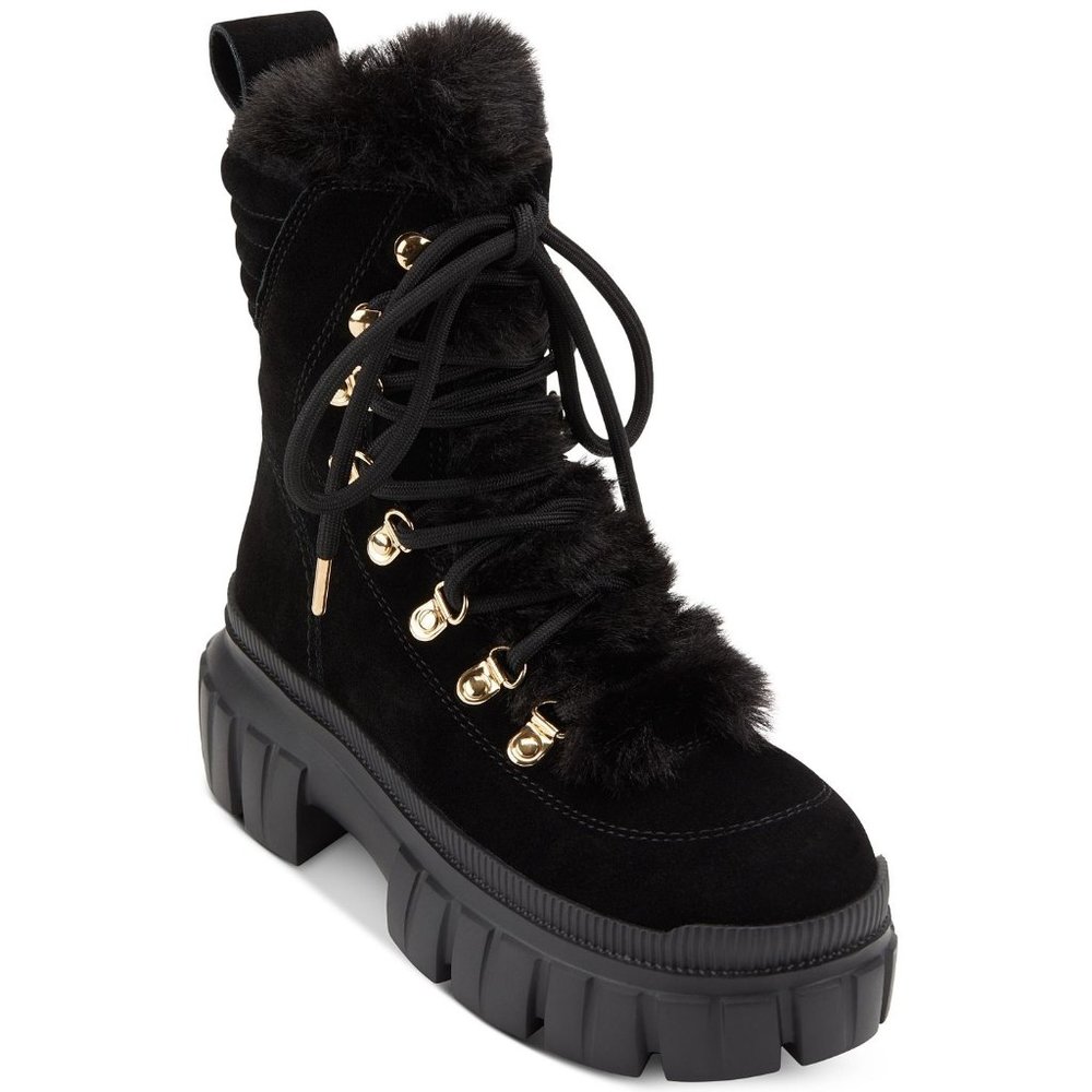 DKNY Women's Black Combat & Lace-up Boots Faux Fur without Box Size 11 B4HP